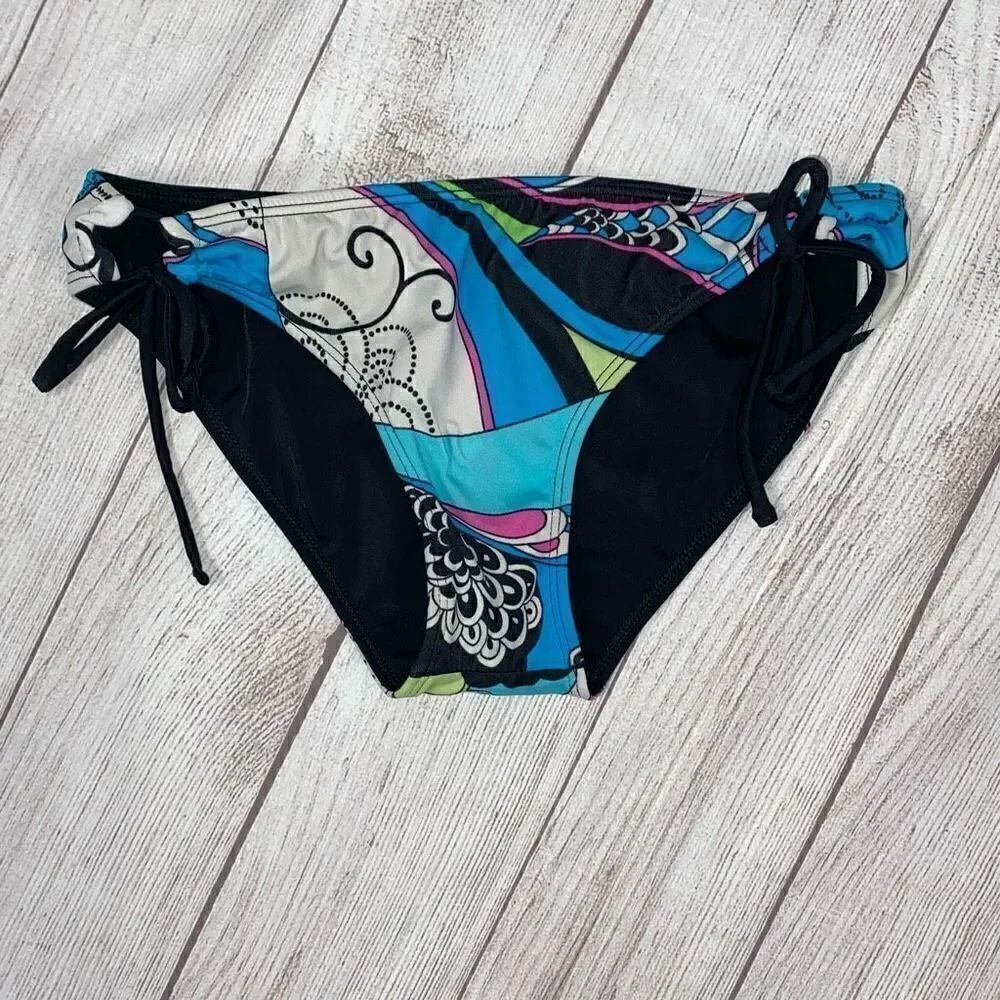 Women’s swimwear tropical print bikini bottom w/side ties sz med women